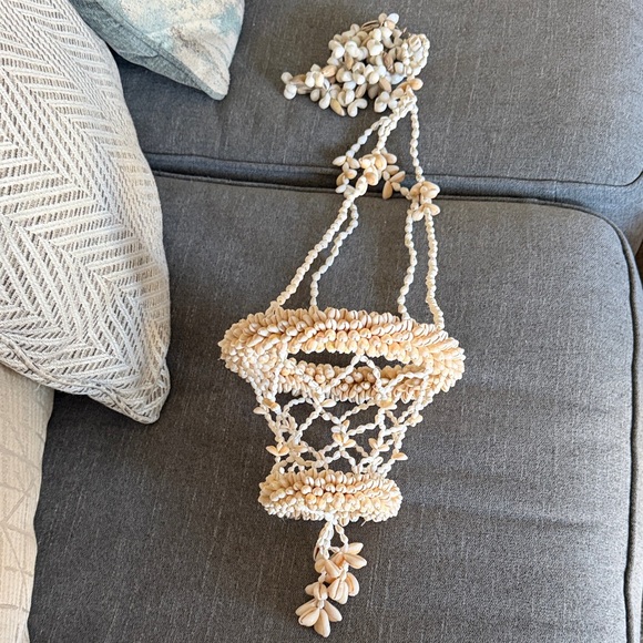Handmade VTG Cowries Pucca Shell Hanging Plant Holder Decor